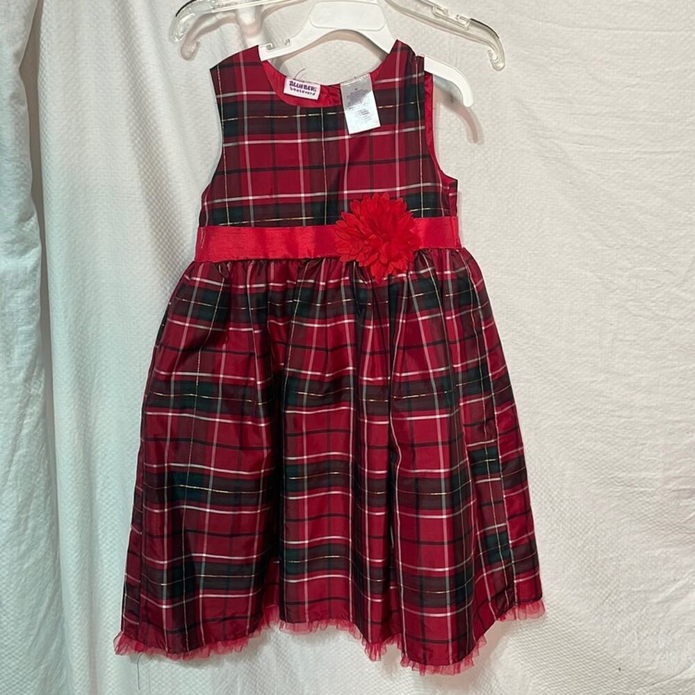 Blueberi Boulevard 6x plaid red black empire waist full skirt taffeta euc